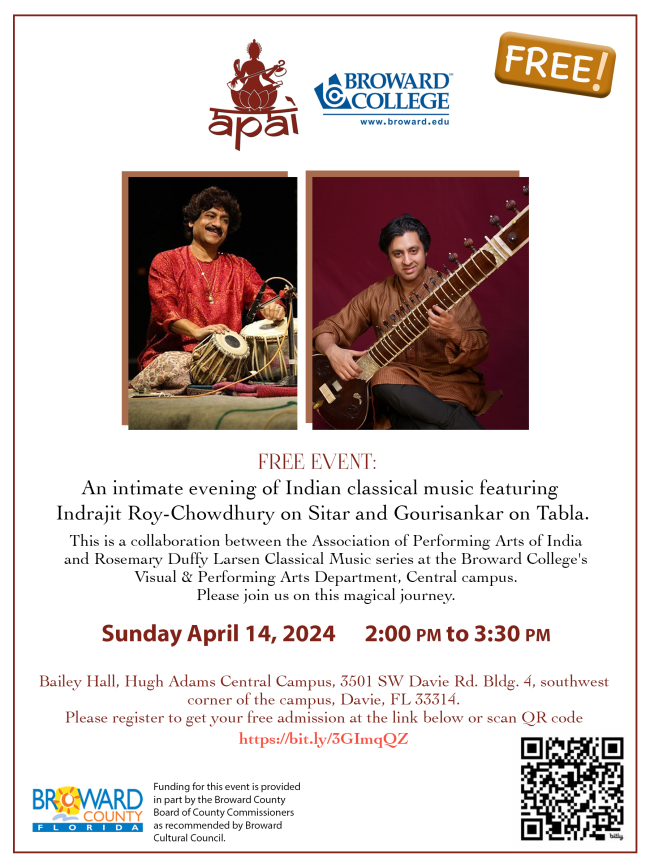 Evening of Indian Classical Music Featuring Indrajit Roy-Chowdhury on Sitar and Gourisankar on Tabla